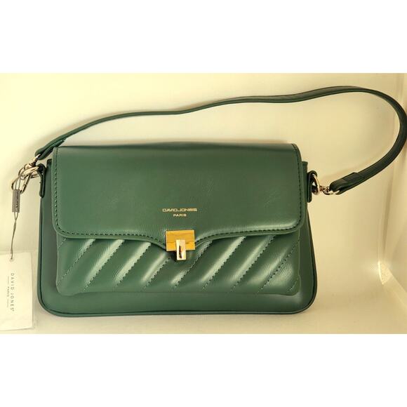 PURSE-CROSSBODY-DAVID JONES PARIS-Faux Leather-Green-Silver Tone Hardware-NEW - Picture 1 of 14